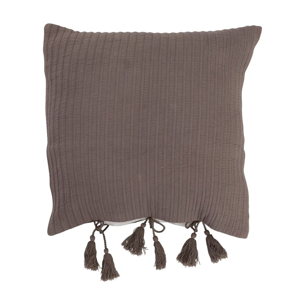 5072 Woven Cotton Tassel Ties Pillow, 16" L x 16" W x 2" H, Gray